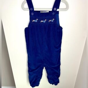 Mini Boden Navy Dog Smocked Overalls Size 18-24M